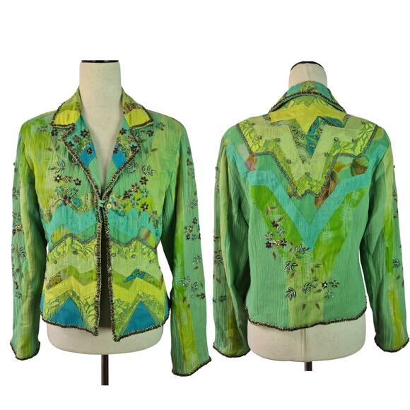 Sandy Starkman Blue Green Embellished Embroidered Beaded BOHO Vintage Jacket M - Picture 1 of 5